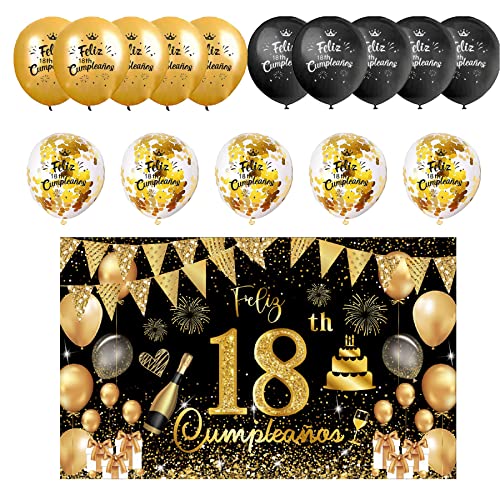 Consigue ahora (1+15) Decoración para Cumpleaños 18 Escrita en Español 1 Pancarta Feliz Cumpleños 18 Decoración 18 Años Negro Oro Happy Bithday Fondo Cartel con15 Globos Navidad para Cumpleaños Adornos Kit para Cumpleaños Ofertas 2023 | regaloscumple.com