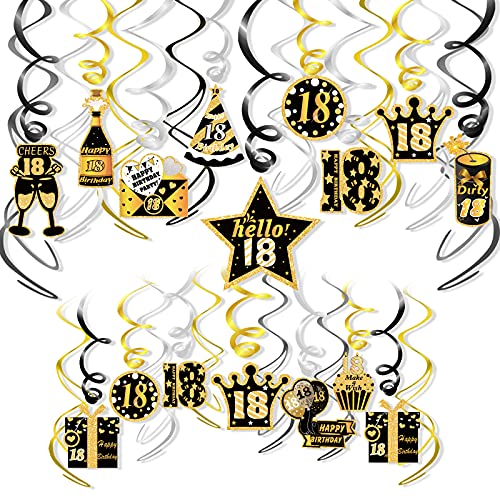 Consigue ahora HOWAF Decoraciones Fiesta 18 Cumpleaños Remolinos Colgantes Techo Oro Negro Lámina Brillante Remolinos Colgantes para Fiestas 18 Años Feliz Cumpleaños Decoracion para niños y niñas 30 Piezas Regalos Ofertas 2024 | regaloscumple.com
