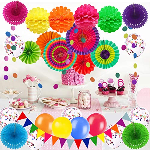 Oferta Flash Zerodeco Decoración para Fiestas, Multicolor, Pompones de Papel, abanicos Colgantes, Accesorios Fiesta Fiestas cumpleaños Mexico, Cinco Mayo,