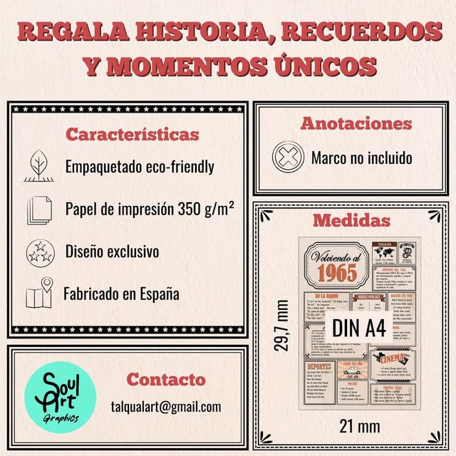 Top Precios / Felicitación Aniversario / Póster Vintage Año Nacimiento 1965 / Cartel