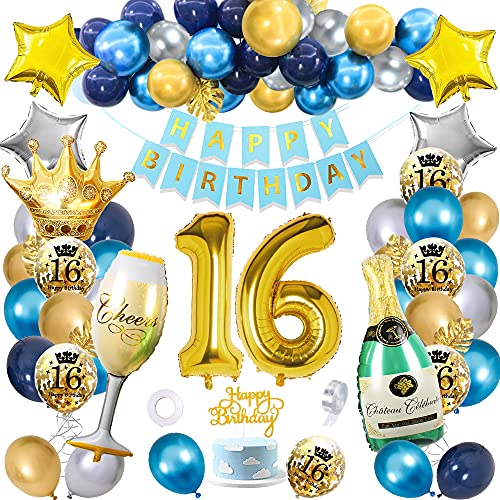 Consigue ahora Decoracion 16 Cumpleaños Globos Niño SWPEED Azul Oro Plata Globos 16 cumpleaños Regalo 16 años Chico Pancarta Feliz Cumpleaños Numero 16 Globo Champán Globos Adultos Decoración Fiesta Promoción Top Precio 2024 | regaloscumple.com