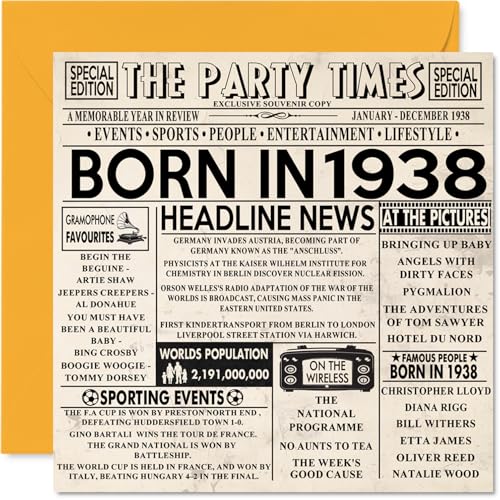 Consigue ahora Tarjetas Ideas para regalar cumpleaños número 86 para hombres y mujeres – Born In 1938 Newspaper – Tarjeta feliz cumpleaños 86 para abuelo abuela abuela abuela abuela vintage retro en 1938 145 mm x 145 mm Rebajas 2024 | regaloscumple.com