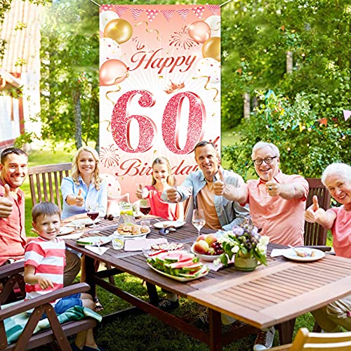 Dónde comprar en España DPKOW Oro Rosa 60 Años Cumpleaños Decoración para Mujer  Oro Rosa Pancarta para Mujer 60 Cumpleaños Puerta Fondo Decoración  para Mujer 60 Años Cumpleaños Mesa Jardín Decoración  185 x 90cm