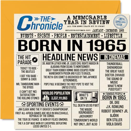 Oferta Tarjetas 59 y periódico en tarjeta cumpleaños mamá, tío, vintage, Back 1965, mm 145 cincuenta nueve