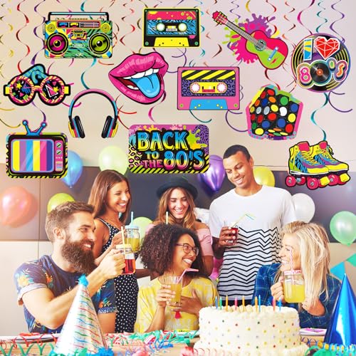 Comprar ahora 53 Decoraciones de Fiesta Los 80 Decoración Techo Remolinos Colgantes Hip Hop Retro Años para Adultos Regreso a 1980 Cumpleaños