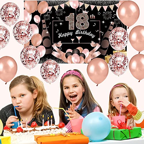 Ofertas JBJXNXH Años Fiesta Años Cumpleaños Rosa,18 Banner Feliz Tela Extra 20 Globos