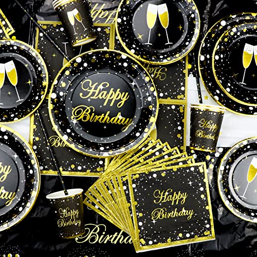 Oferta Flash Fiestas en Negro y Dorado: Pancarta cumpleaños Dorada, servilletas, cumpleaños y