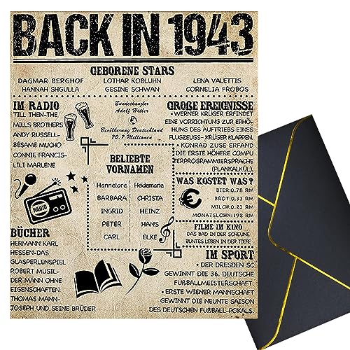 Comprar KELENO Tarjeta cumpleaños 1943 póster vintage regalo 80 cumpleaños con sobre negro tarjeta para 80 cumpleaños divertido póster Regalos aniversario del año nacimiento 1943 para mujeres y Rebajas 2023 | regaloscumple.com