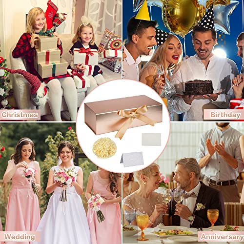 Ofertas Juego Cajas Regalo  Caja Regalo oro rosa con cinta Caja regalo grande con tapas magnéticas 32x22x10cm Caja regalo Papel seda triturado Tarjetas felicitación para Navidad Cumpleaños Aniversario Bodas