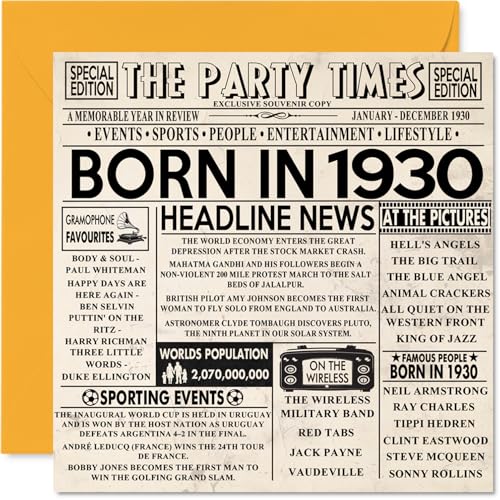 Consigue ahora Tarjetas 94 cumpleaños para hombres y mujeres con texto en inglés "Born In 1930" Newspaper - Tarjeta feliz 94 cumpleaños para abuelo abuela abuela abuela abuela Ideas para regalar vintage retro en 1930 145 Rebajas 2024 | regaloscumple.com