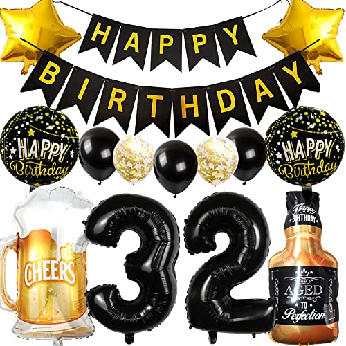 Comprar Ouceanwin Decoración Cumpleaños 32 años Hombre Mujer Globos 32 Cumpleaños Oro Negro Foil Whisky Cumpleaños Cerveza Vaso Globo Vino Botella Cerveza para Decoracione 32 Fiesta Cumpleaños Hombres Mujer Rebajas 2025 | regaloscumple.com
