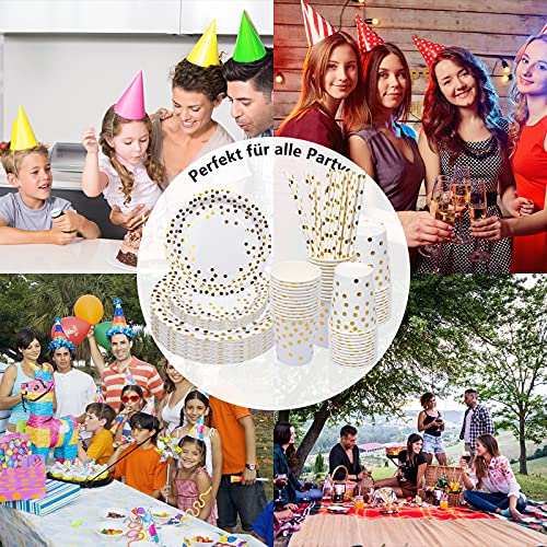Ofertas Platos Vajilla para Fiestas Cumpleaños  25 Invitados Vajilla con Globos  Platos y Vasos   Papel  Servilletas  Paja  para Fiestas  Boda  Aniversarios  Halloween  Navidad  140 piezas  Blanco y Oro