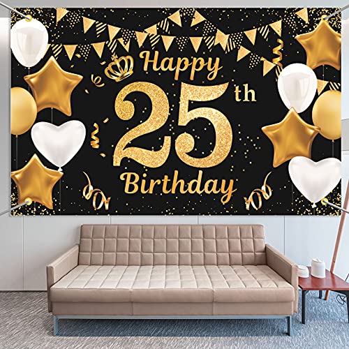 Consigue ahora 25 Años Decoración Fiesta Cumpleaños Oro Negro Pancarta Feliz Cumpleaños BlackFriday Fondo Feliz Cumpleaños para Fiesta 25º Aniversario en Tela Banner Foto Decoracion Cumpleaños para Hombre Mujer Ofertas 2025 | regaloscumple.com