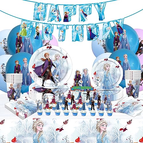 Consigue ahora HOLLYPATY Vajilla fiesta Frozen 79 unidades decoración fiesta cumpleaños Elsa globo pancarta mantel plato toalla Regalos papel decoración para tartas vajilla fiesta princesa Rebajas 2023 | regaloscumple.com