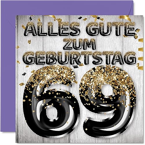 Consigue ahora Regalos 69. Tarjeta cumpleaños para hombres globos con purpurina negra y dorada tarjetas felicitación cumpleaños para hombre 69 años papá abuelo tío 145 mm sesenta y nueve y nueve Rebajas 2024 | regaloscumple.com