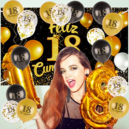 Mejores precios Decoración Cumpleaños Grande 18 Español 15pcs Photocall Cumpleaños Cartel Negro