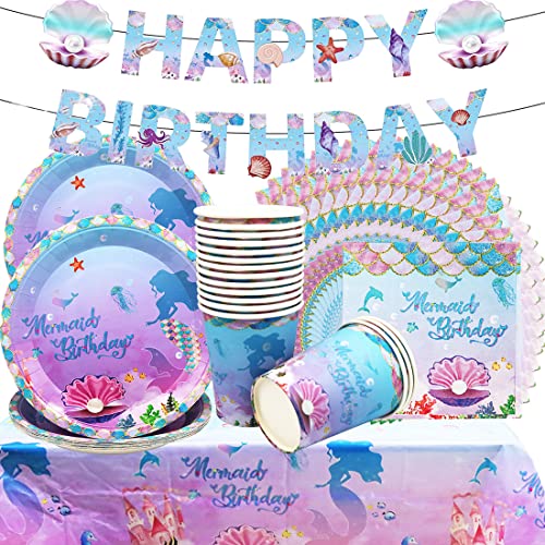 Comprar Shamoparty Juego Vajilla para BlackFriday Fiesta Sirena Incluye Pancarta Platos Vasos Mantel Servilletas para Fiesta Cumpleaños con Tema Sirena Niña Decoraciones Baby Shower[16 Invitados] Ofertas 2025 | regaloscumple.com
