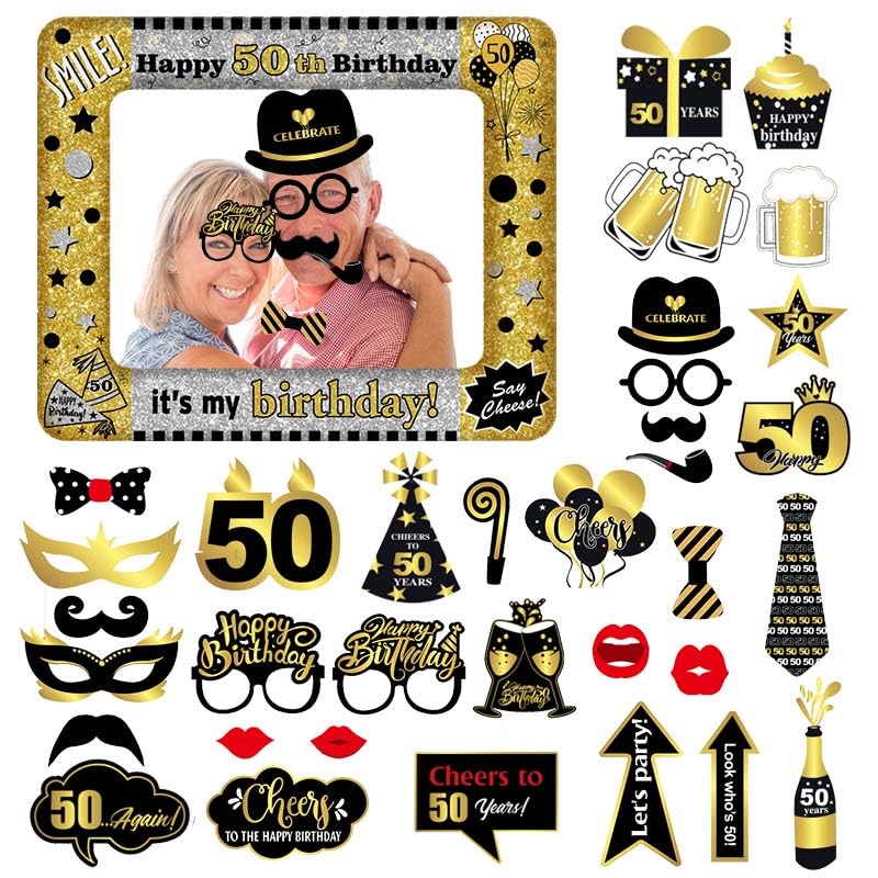 Consigue ahora BORISCA 50 Años Photocall Cumpleaños Negro y Oro 35 Piezas Accesorios para Fotos para Hogar Decoración Fiesta Cumpleaños al Aire Libre DIY Photocall Personalizado Herramientas Ideas para regalar Hombre y Mujer Rebajas 2024 | regaloscumple.com